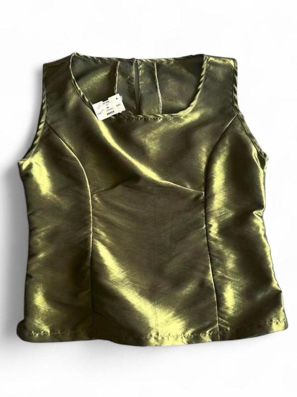 Vintage olive green satin tank top - y2k fairycore sleeveless top